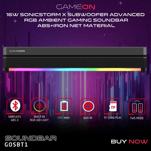 HAUT PARLEUR SOUND BAR GAMEON SANS FIL WIRELESS SONICSTORM X GOSBT1 RGB BLACK